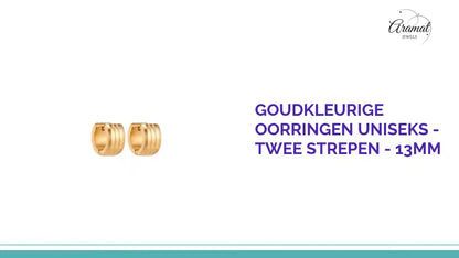Goudkleurige Oorringen Uniseks - Twee Strepen - 13mm by@Outfy