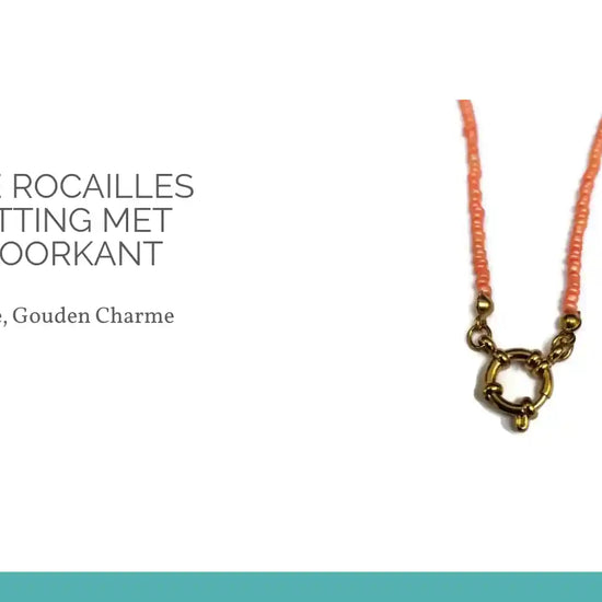 Zalmroze Rocailles Bedelketting met slotje voorkant by@Outfy