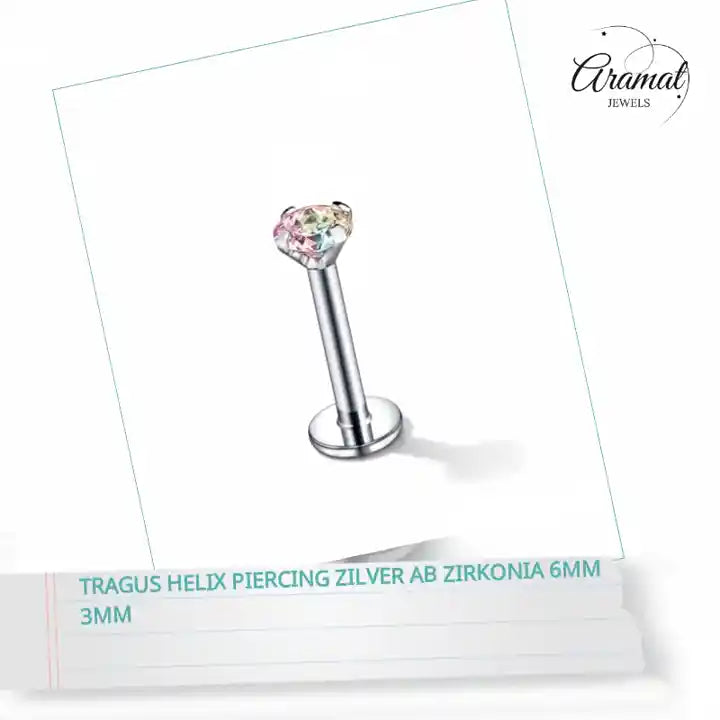 Tragus Helix Piercing Zilver AB Zirkonia 6mm 3mm by@Outfy