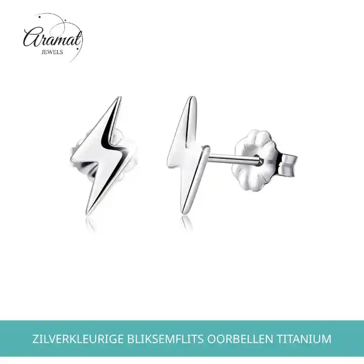 Zilverkleurige Bliksemflits Oorbellen Titanium by@Outfy