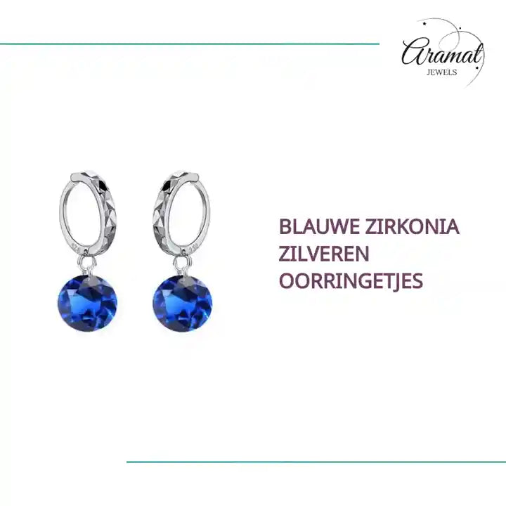 Blauwe Zirkonia Zilveren Oorringetjes by@Outfy