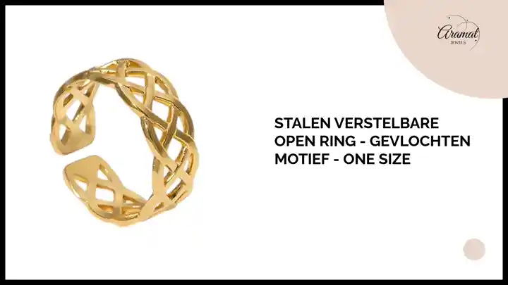 Stalen Verstelbare Open Ring - Gevlochten Motief - One Size by@Outfy