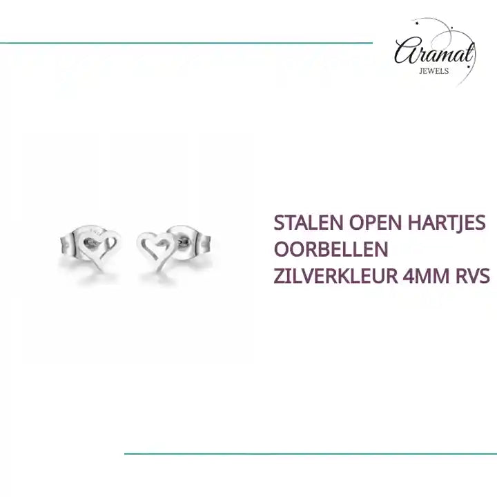 Stalen Open Hartjes Oorbellen Zilverkleur 4mm RVS by@Outfy