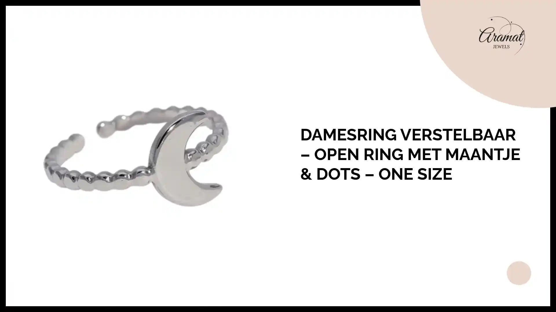 Damesring Verstelbaar &ndash; Open Ring met Maantje &amp; Dots &ndash; One Size by@Outfy