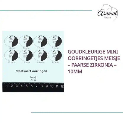 Goudkleurige Mini Oorringetjes Meisje &ndash; Paarse Zirkonia &ndash; 10mm by@Outfy