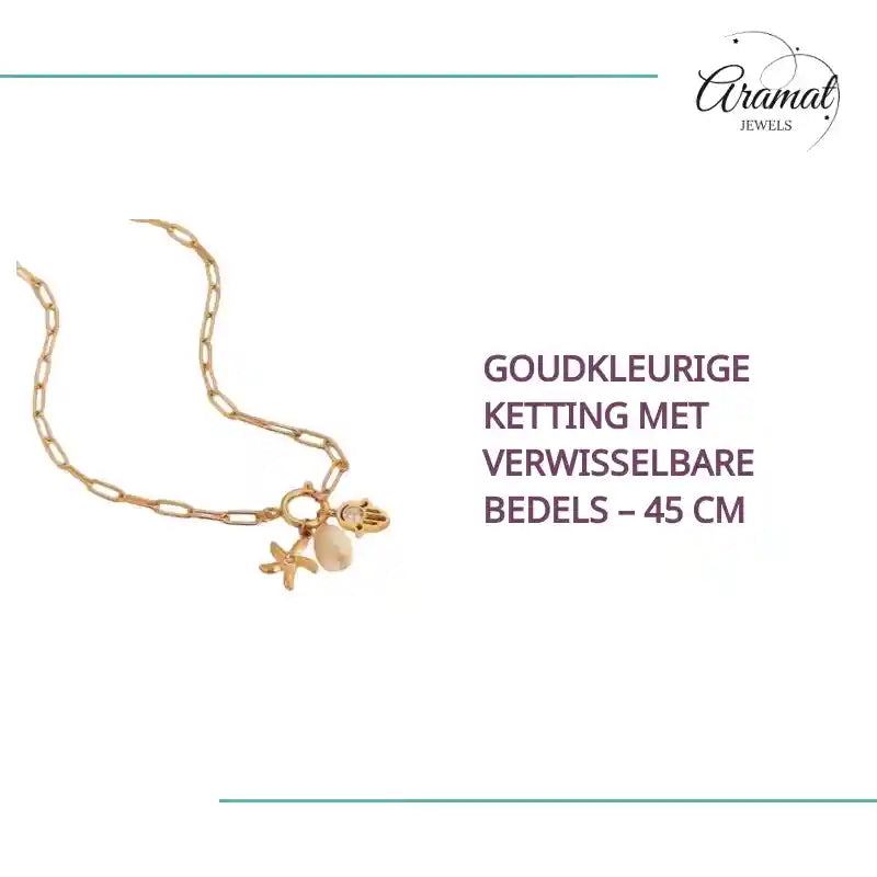 Goudkleurige ketting met verwisselbare bedels &ndash; 45 cm by@Outfy