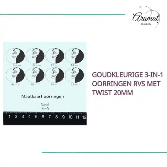 Goudkleurige 3-in-1 Oorringen RVS met Twist 20mm by@Outfy