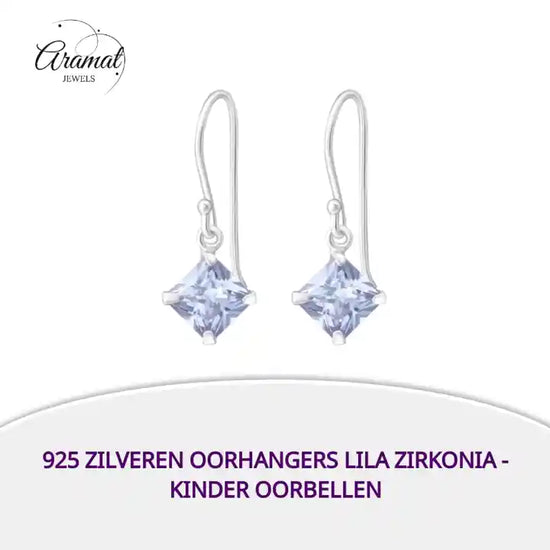 925 Zilveren Oorhangers Lila Zirkonia - Kinder Oorbellen by@Outfy