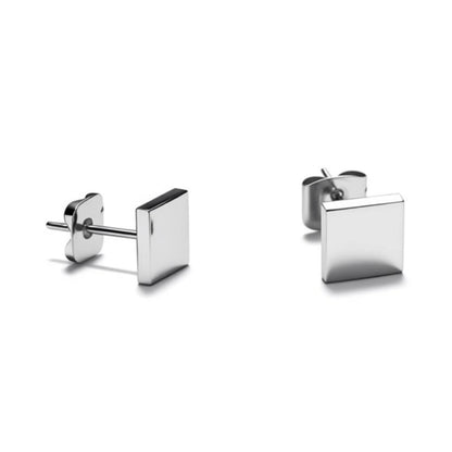Stud Earrings – Steel Square Silver Colored (8mm)