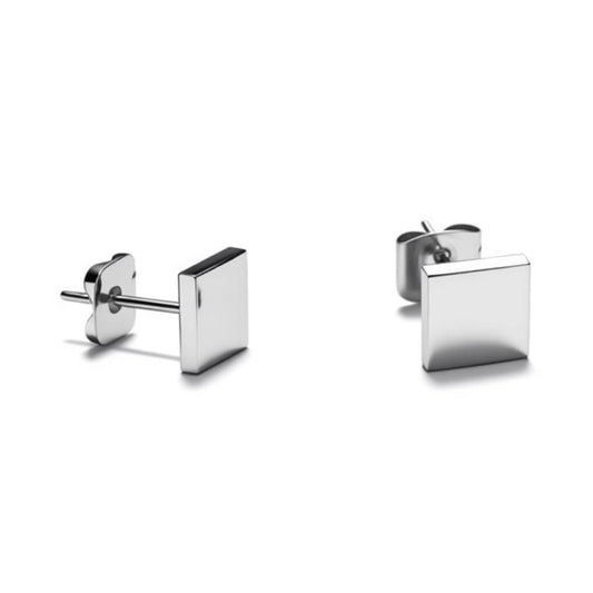 Stud Earrings – Steel Square Silver Colored (8mm)