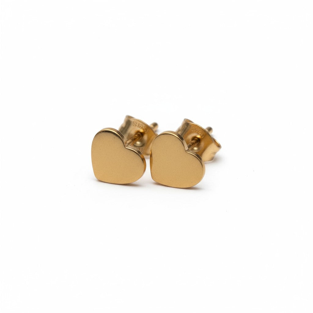 Steel Heart Stud Earrings Gold Color 8mm Closed