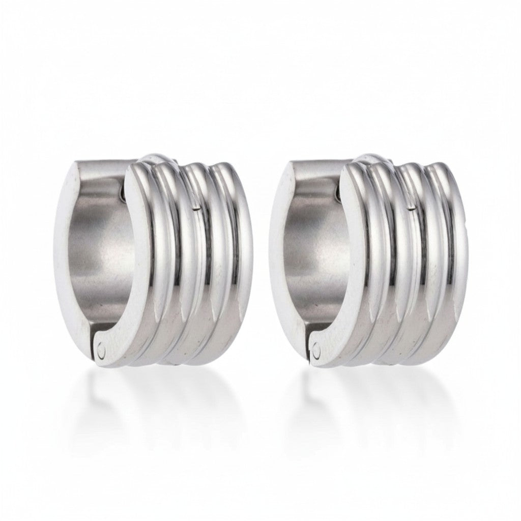 Stainless Steel Mini Huggie Hoop Earrings Stripe Silver Color 13mm - Unisex Child