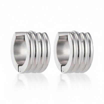 Stainless Steel Mini Huggie Hoop Earrings Stripe Silver Color 13mm - Unisex Child