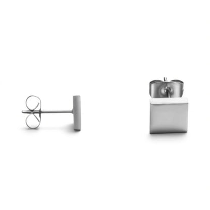 Stud Earrings – Steel Square Silver Colored (7mm)