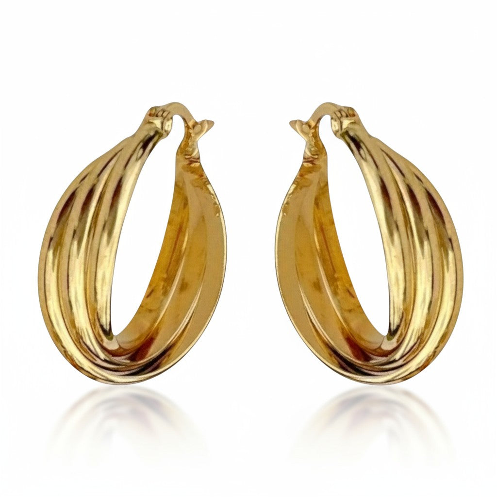 Triple earrings for women – gold-colored 