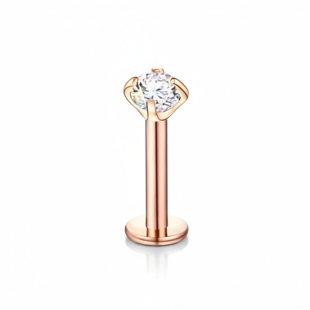 Tragus Helix Piercing – Rose Gold – AB Zirconia 