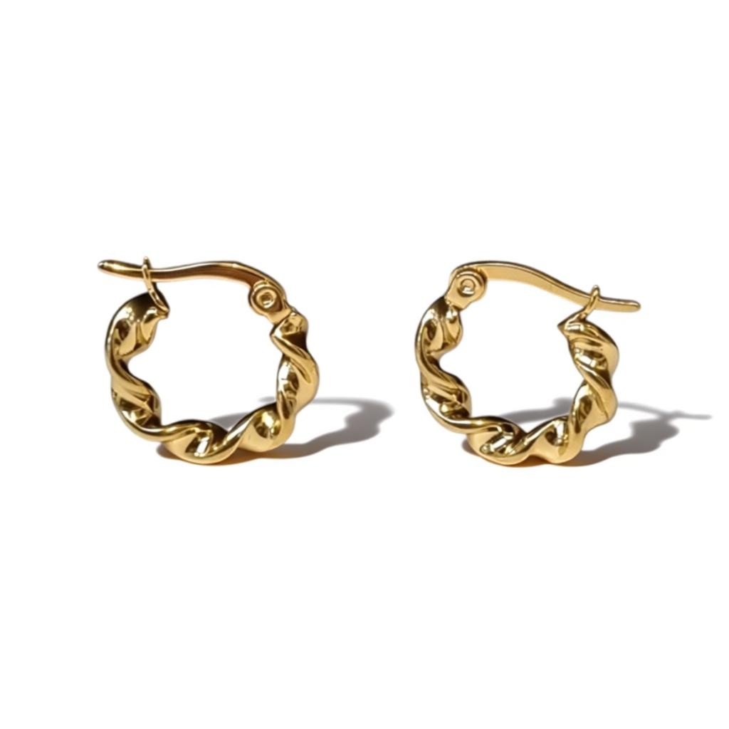 Steel Hoop Earrings twisted Gold color