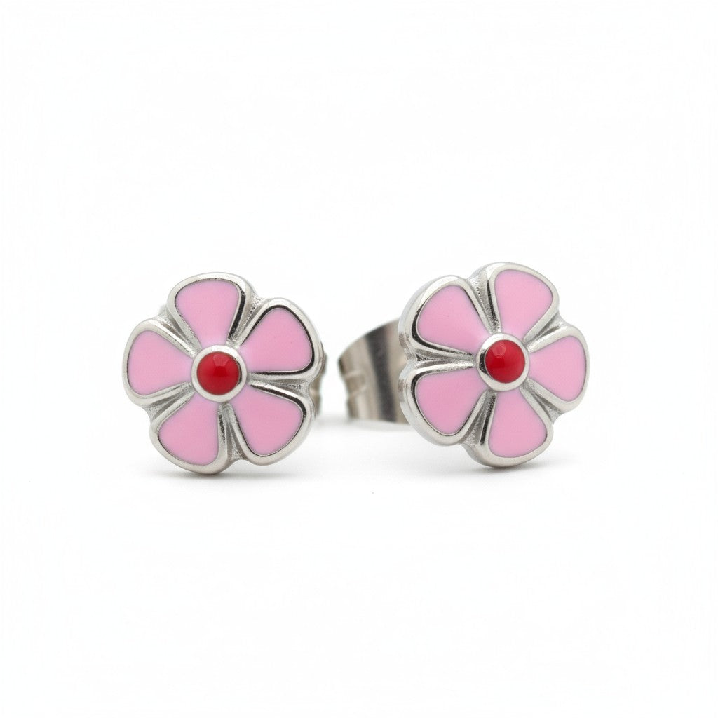 Steel enamel flower earrings 