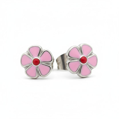 Steel enamel flower earrings 