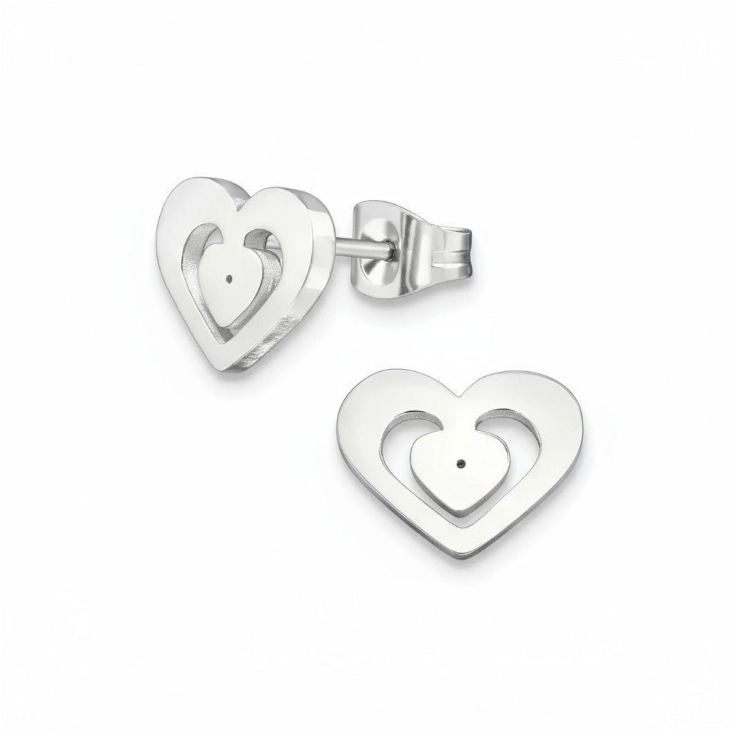 RVS hart oorstekers zilverkleur 11x9mm opengewerkt, hypoallergeen roestvrij staal oorbellen voor dames en kinderen