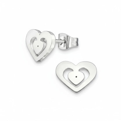 RVS hart oorstekers zilverkleur 11x9mm opengewerkt, hypoallergeen roestvrij staal oorbellen voor dames en kinderen