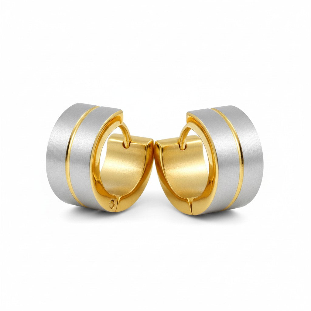 Earrings – Matte Bicolor Stainless Steel Silver/Gold (13x7mm) 