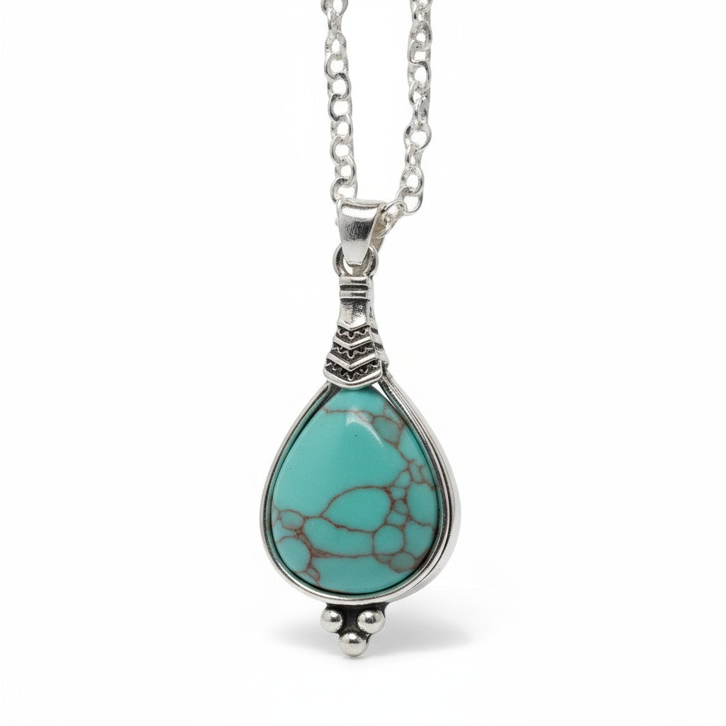 Light Blue Boho Necklace with Drop-Shaped Stone
