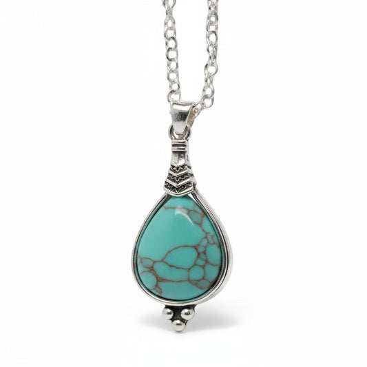 Light Blue Boho Necklace with Drop-Shaped Stone