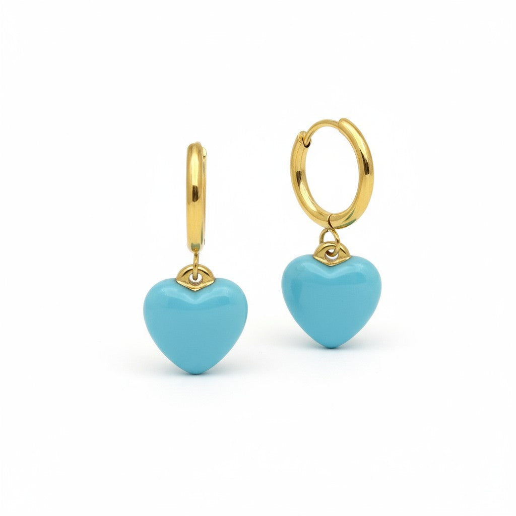 Gold-colored earrings with blue heart