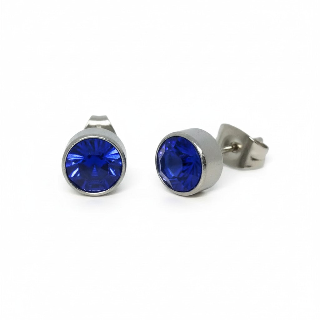 Stud Earrings – Steel Crystal Dark Blue Silver Color (7mm) 