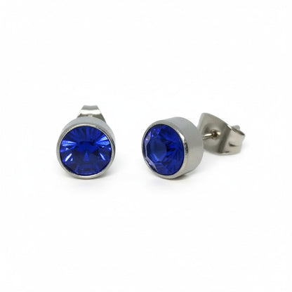 Stud Earrings – Steel Crystal Dark Blue Silver Color (7mm) 