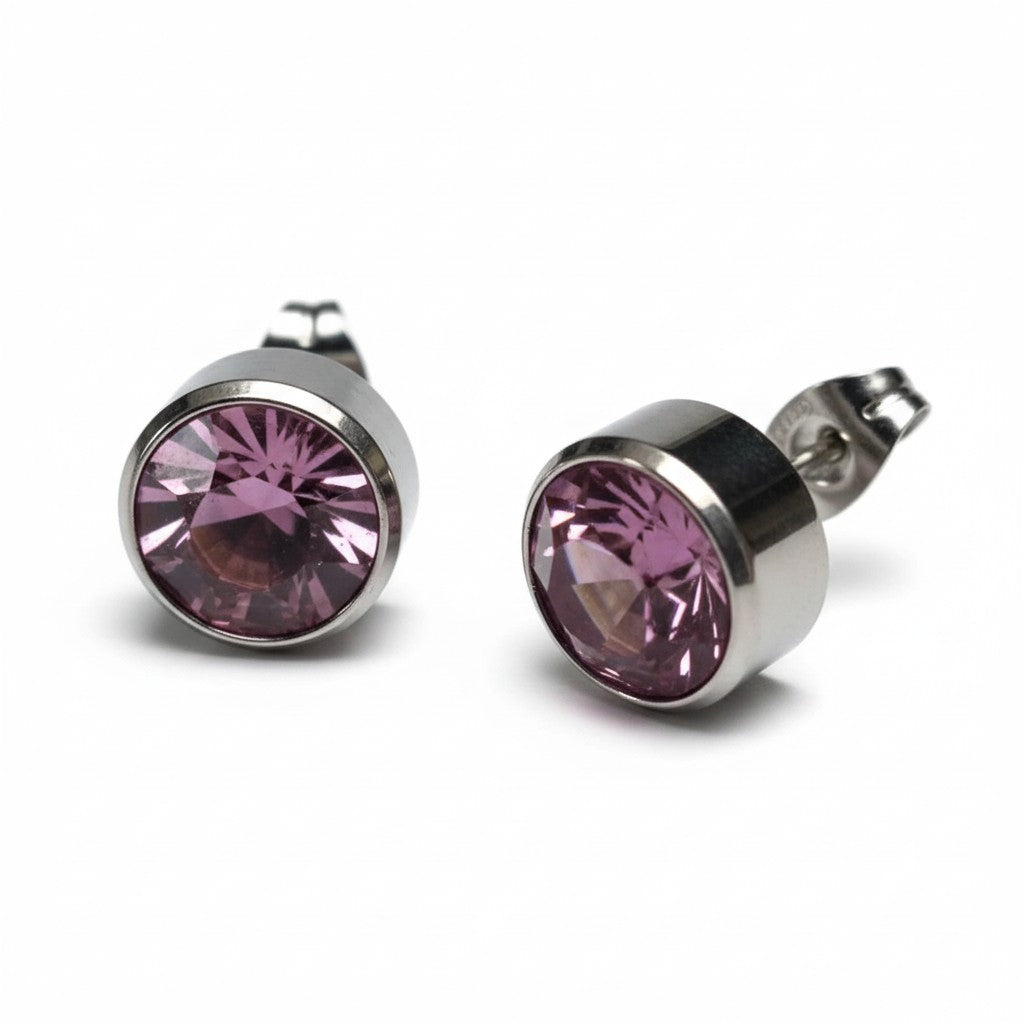 Stud Earrings – Steel Crystal Light Purple Silver Color (10mm) 