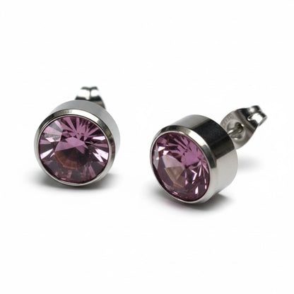 Stud Earrings – Steel Crystal Light Purple Silver Color (10mm) 