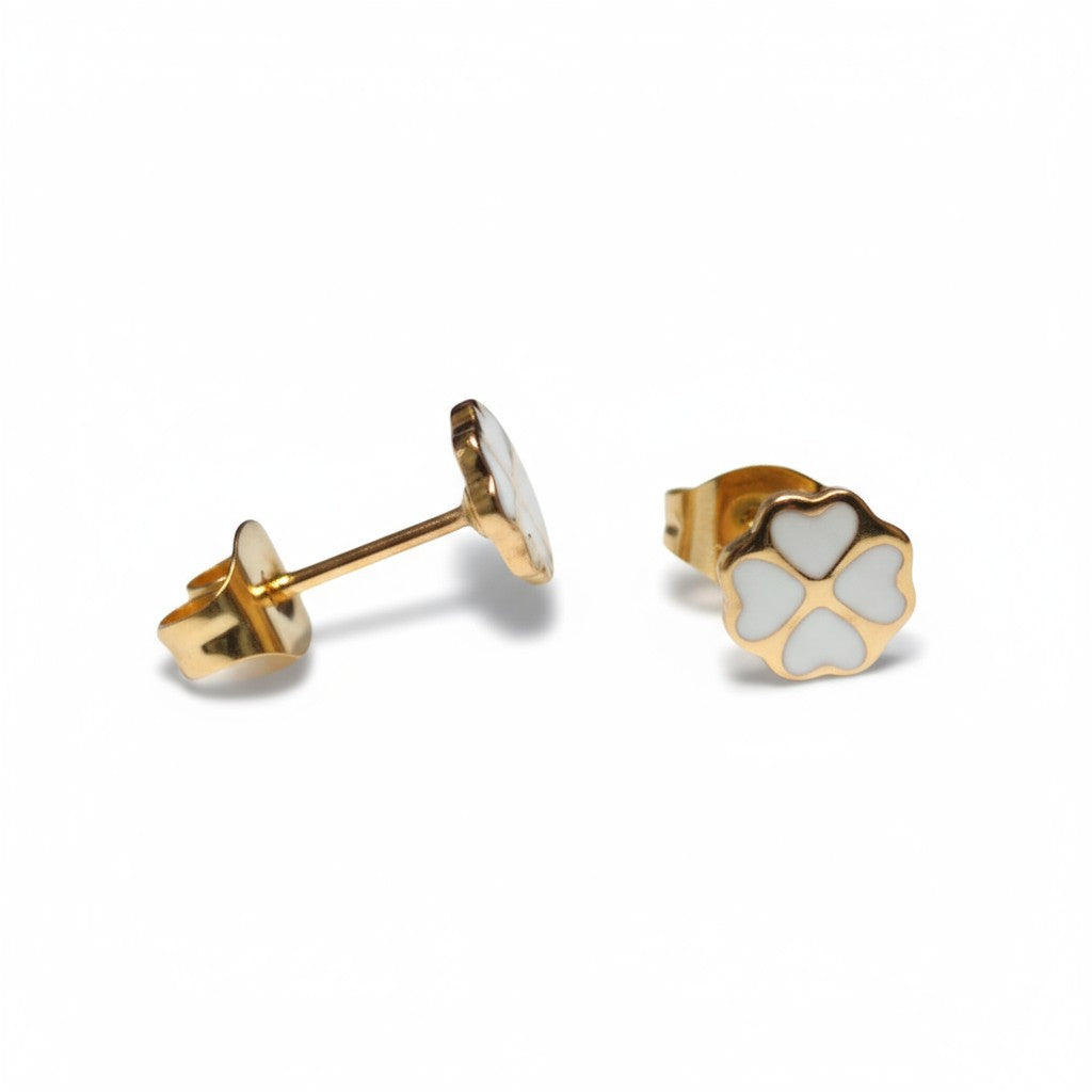 Gold-Colored Four-Leaf Clover Earrings with Enamel