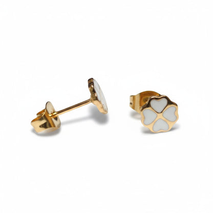 Gold-Colored Four-Leaf Clover Earrings with Enamel