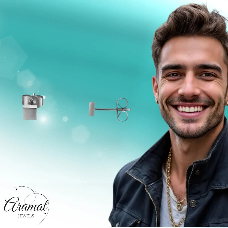 Stud Earrings – Steel Square Silver Colored (4mm) 