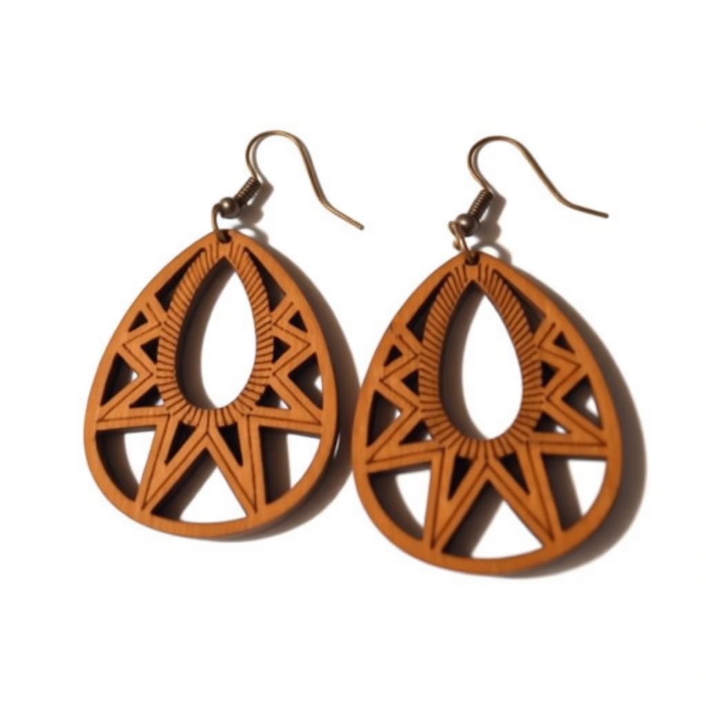 Boucles d'oreilles – Boucles d'oreilles élégantes en bois, forme pendante, motif travaillé marron, pour femme