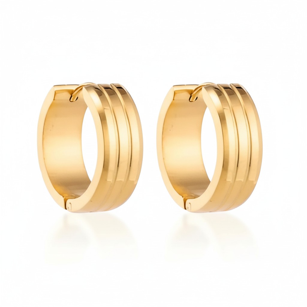 Stainless Steel Earrings with Double Stripes gold color
