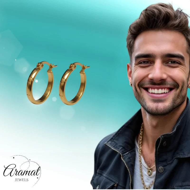 Earrings – 20mm Creole Anchor &amp; Star Motif Stainless Steel Gold Color Women 