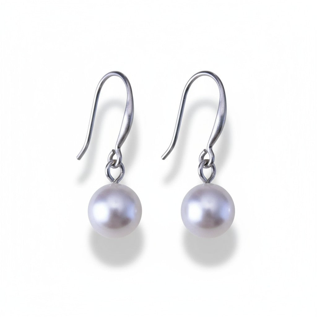 Boucles d'oreilles en acier avec perle blanche de 8 mm 