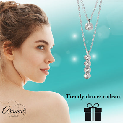 Silver-colored Aramat Jewels Double Necklace with Zirconia