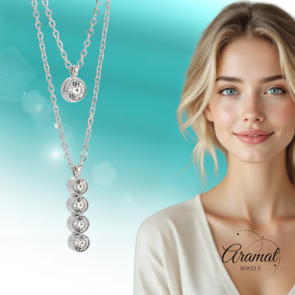 Silver-colored Aramat Jewels Double Necklace with Zirconia