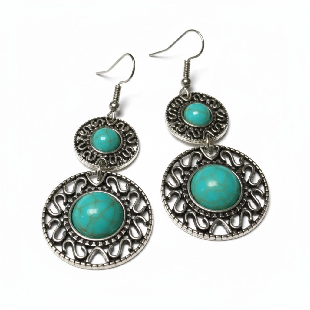 Boho Earrings Turquoise Stone 62mm