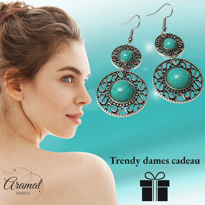 Boho Earrings Turquoise Stone 62mm