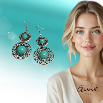 Boho Earrings Turquoise Stone 62mm