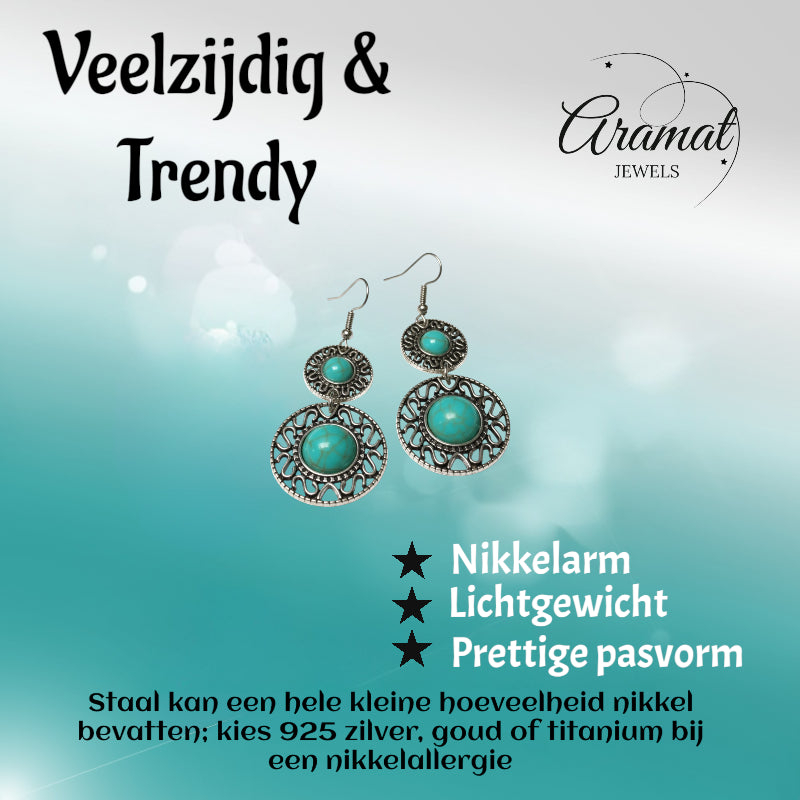 Boho Earrings Turquoise Stone 62mm