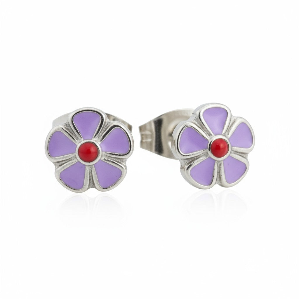 Steel enamel flower earrings 