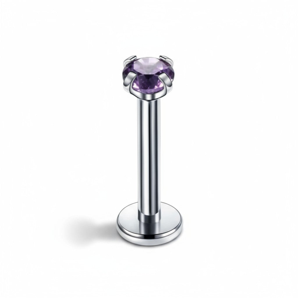 Tragus Piercing Silver Color Purple Zirconia 6mm 3mm