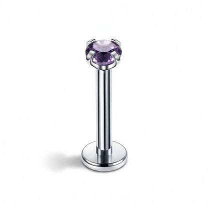 Tragus Piercing Silver Color Purple Zirconia 6mm 3mm