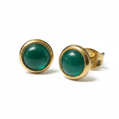 Cat Eye Earrings 8mm – Green - Gold-Colored